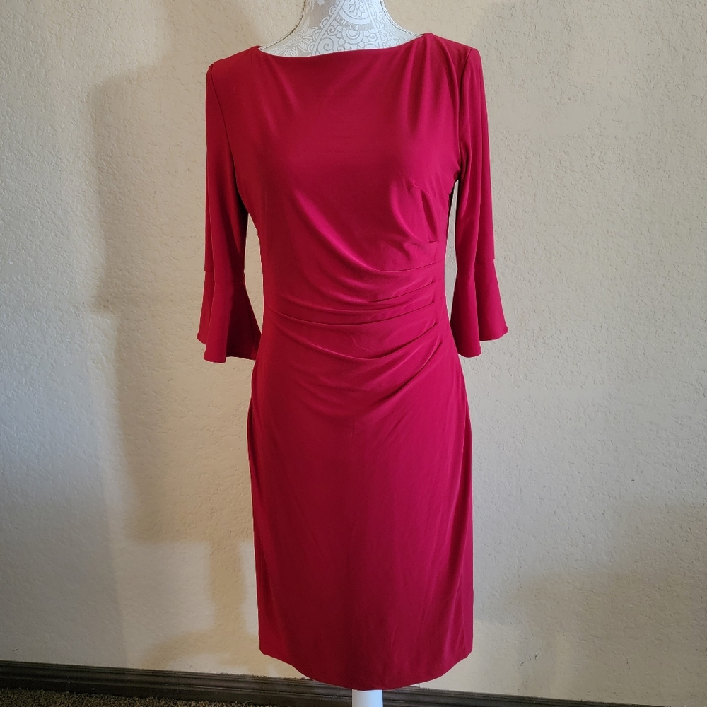Anne Klein Women's Red Bell Sleeve Sheath Dress Sz 10